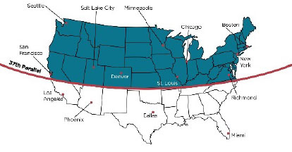 A map of the U.S. shows the sun's location across different regions