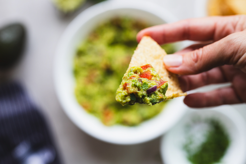 Serve guacamole with baked tortilla chips